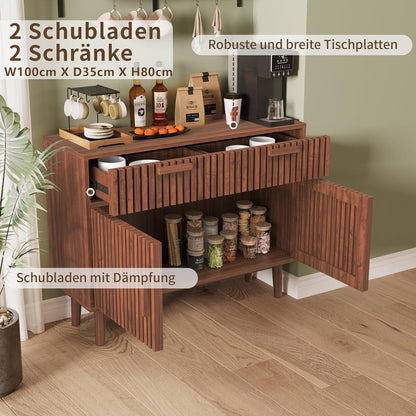 Sideboard Kommode Holz Nussbaum | 2 Türen & 2 Schubladen