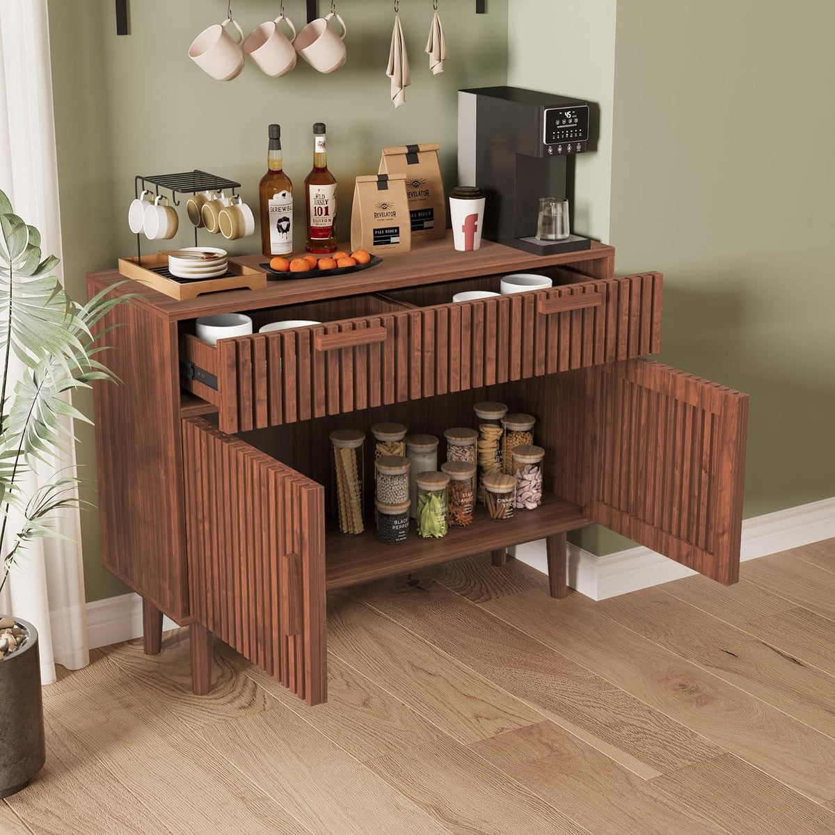 Sideboard Kommode Holz Nussbaum | 2 Türen & 2 Schubladen