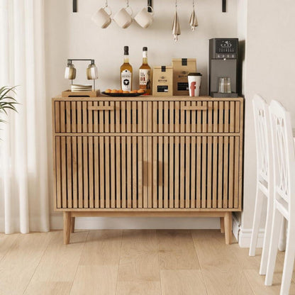 Sideboard Kommode Holz 2 Türen 2 Schubladen Naturholzfarbe