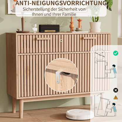 Sideboard Kommode Holz 2 Türen 2 Schubladen Naturholzfarbe