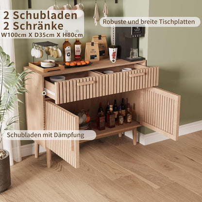 Sideboard Kommode Holz 2 Türen 2 Schubladen Naturholzfarbe