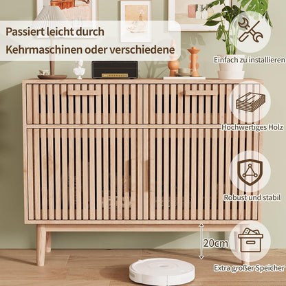 Sideboard Kommode Holz 2 Türen 2 Schubladen Naturholzfarbe