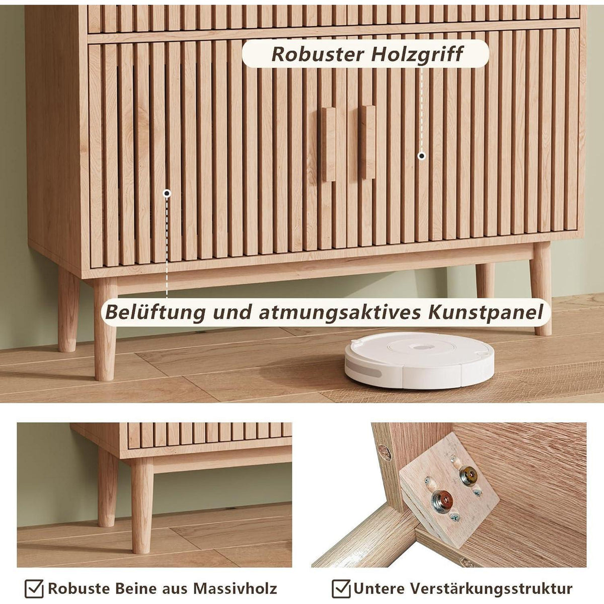 Sideboard Kommode Holz 2 Türen 2 Schubladen Naturholzfarbe