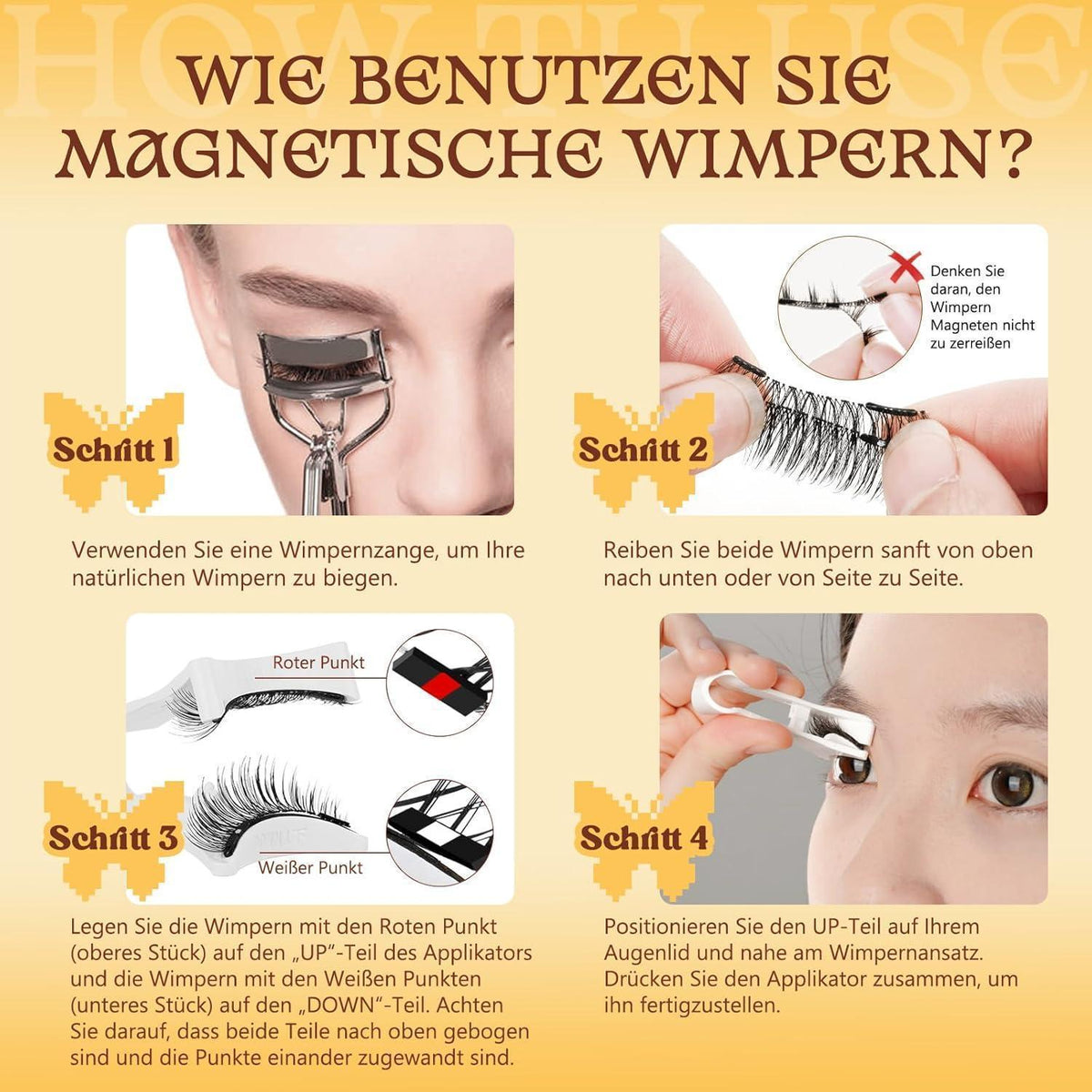 Magnetische Wimpern Set ohne Kleber - 2 Paar mit Applikator