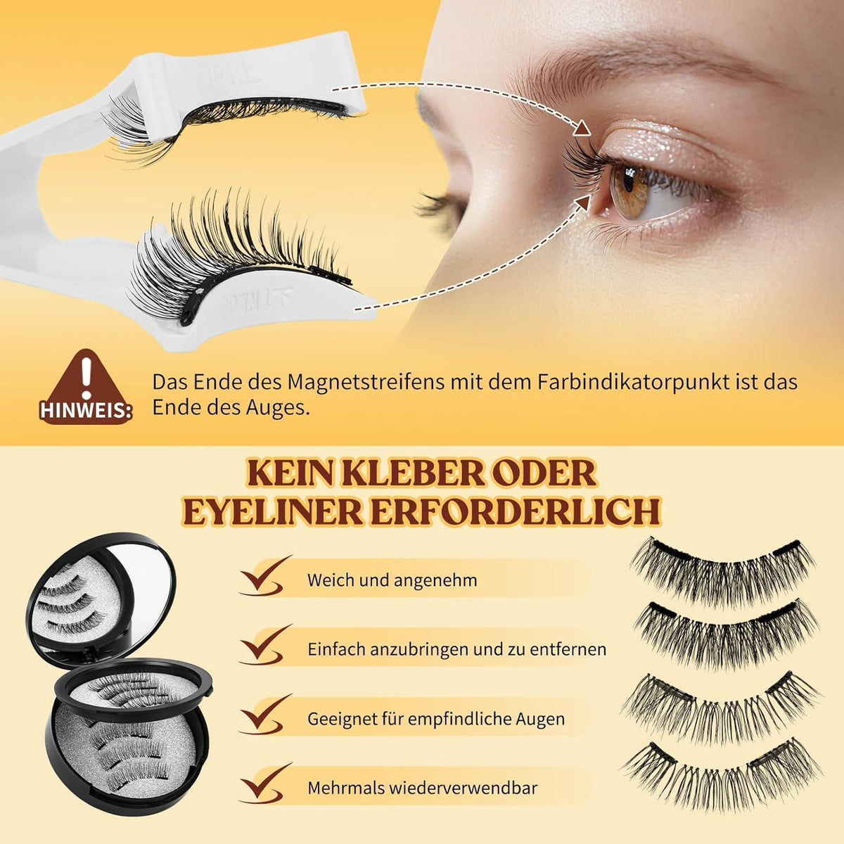 Magnetische Wimpern Set ohne Kleber - 2 Paar mit Applikator