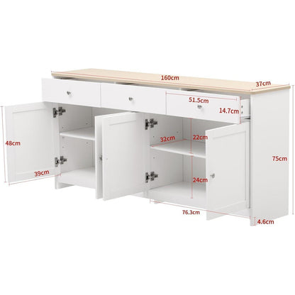 Küchenschrank mit 3 Schubladen & 4 Türen – Weiß & Holz