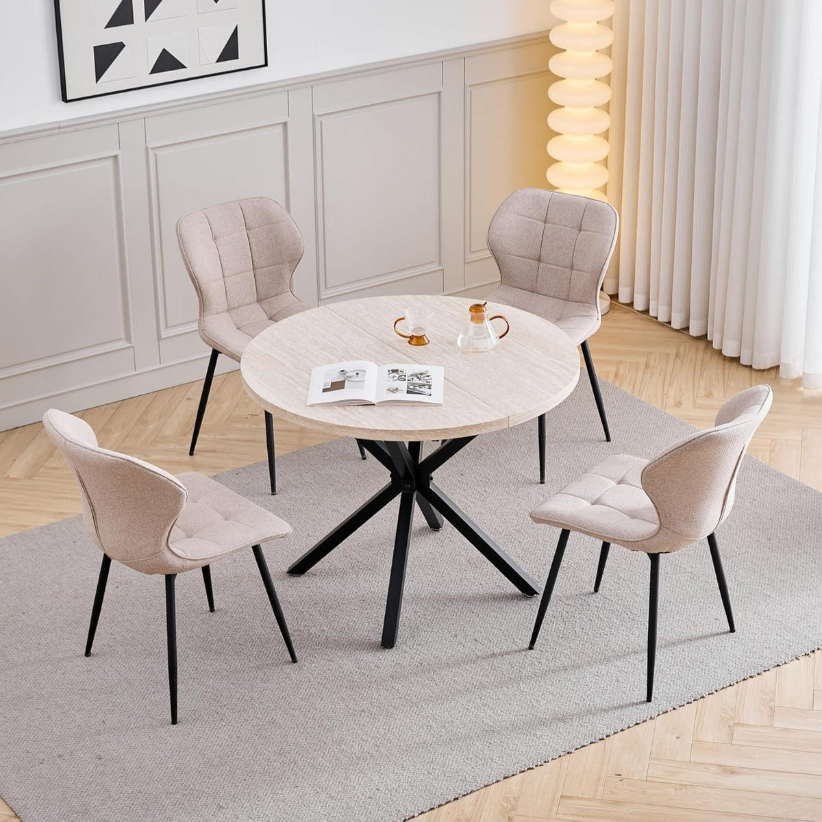 Moderner runder Esstisch – Grau Marmoroptik & Gold | 100cm
