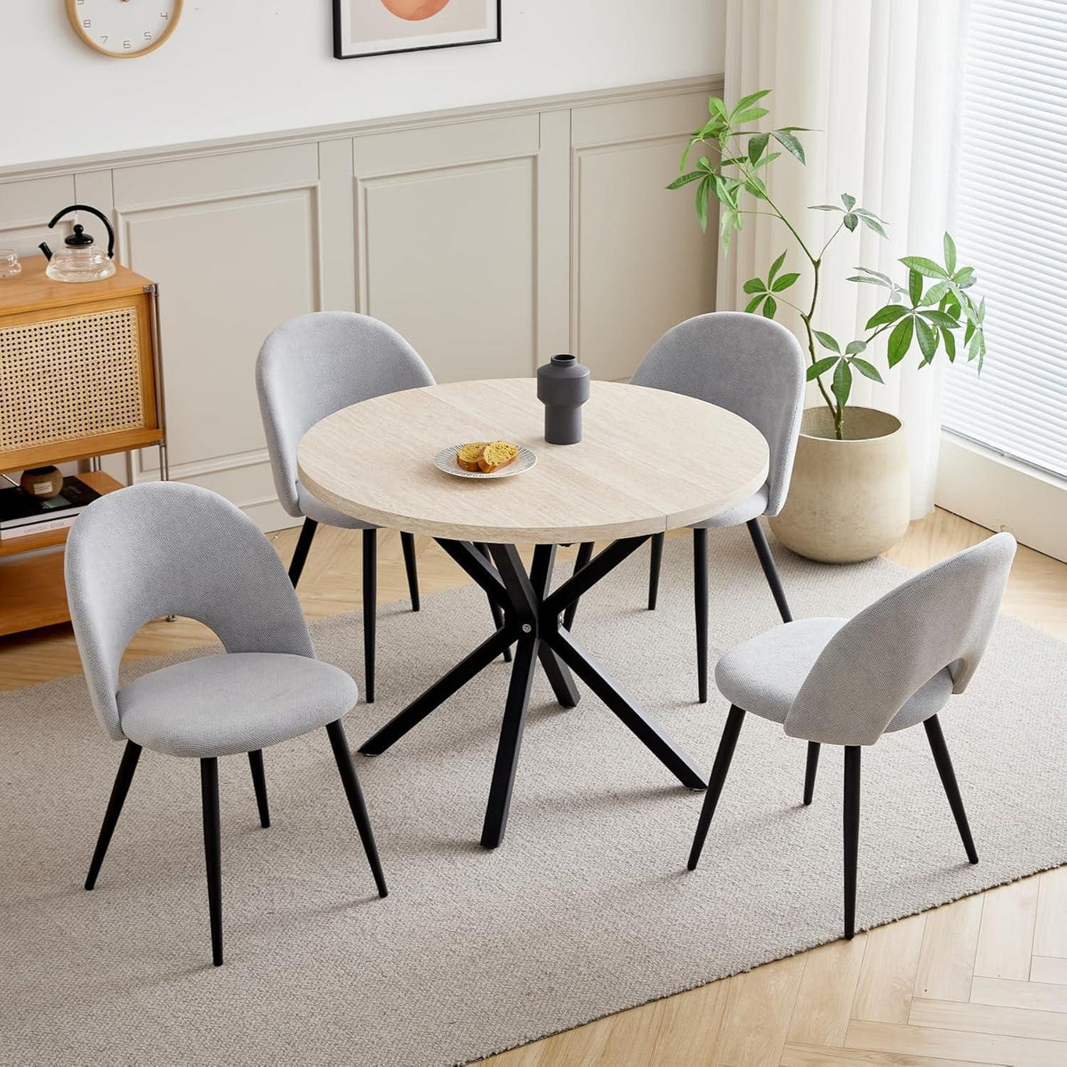 Moderner runder Esstisch – Grau Marmoroptik & Gold | 100cm