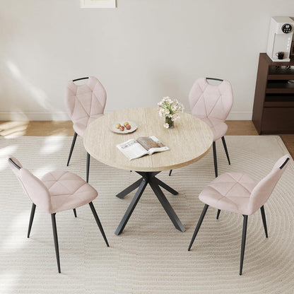 Runder Esstisch Set mit 4 Polsterstühlen im Nordic Stil (Gelb/Beige)