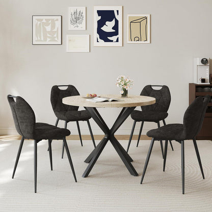 Runder Esstisch Set mit 4 Polsterstühlen im Nordic Stil
