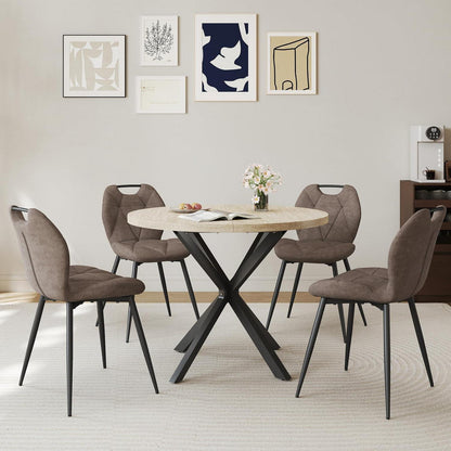 Runder Esstisch Set mit 4 Polsterstühlen im Nordic Stil (Gelb/Braun)