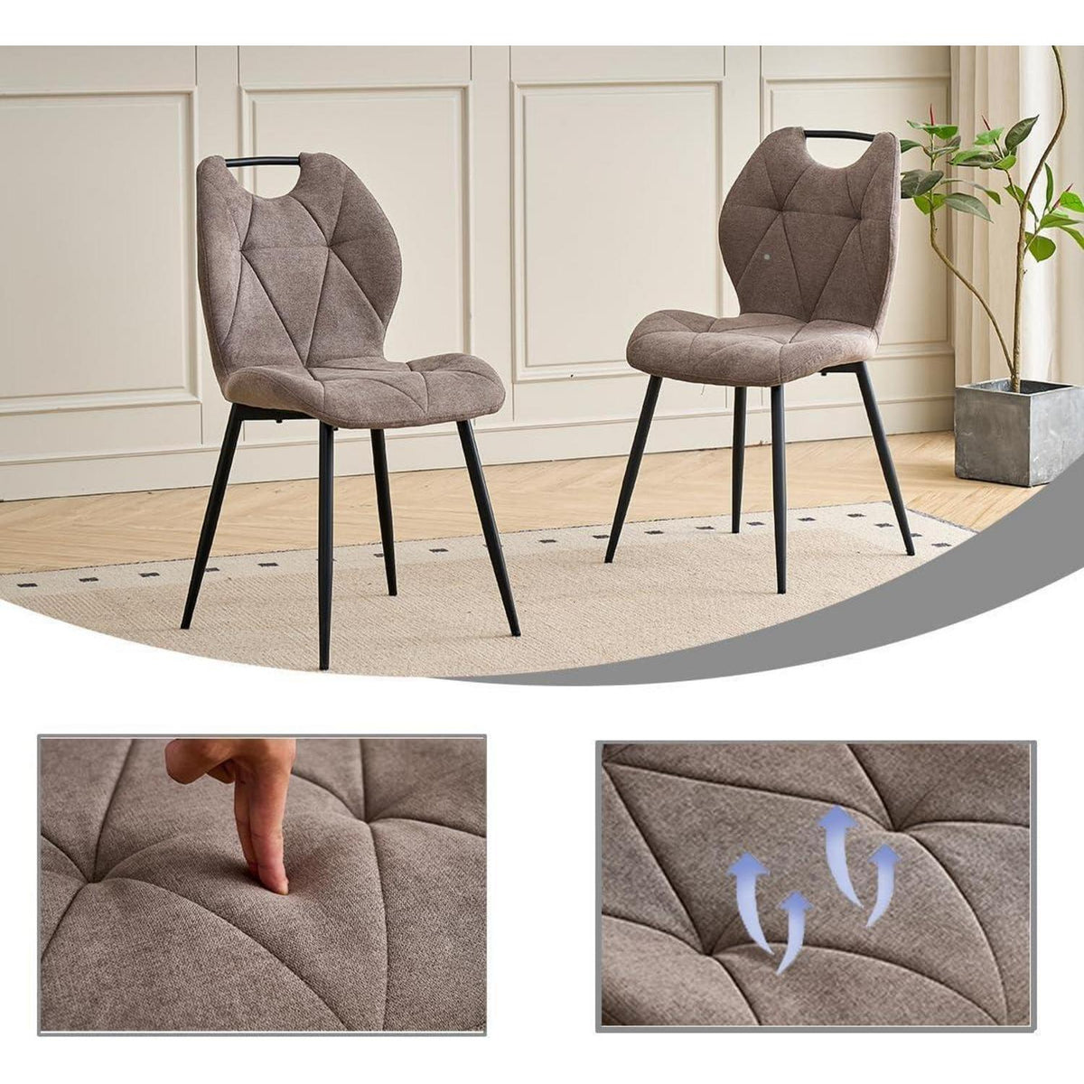 Runder Esstisch Set mit 4 Polsterstühlen im Nordic Stil (Gelb/Braun)