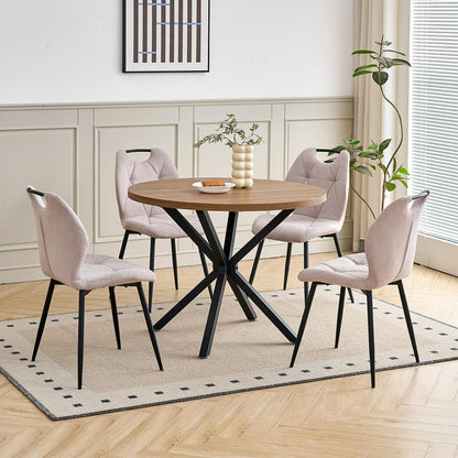 Runder Esstisch Set mit 4 Polsterstühlen im Nordic Stil