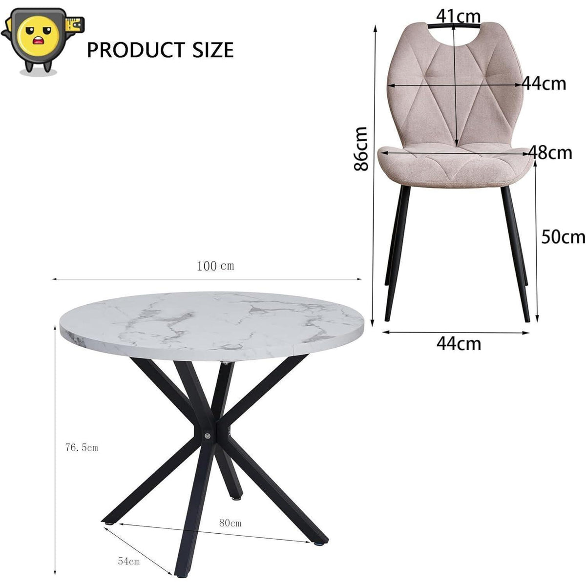 Runder Esstisch Set mit 4 Polsterstühlen im Nordic Stil