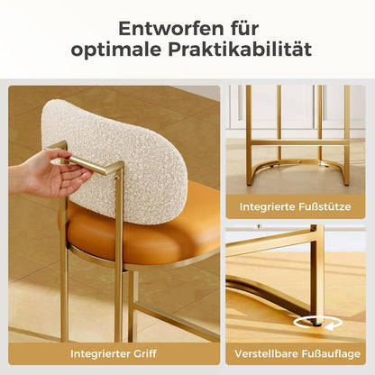 Barhocker mit Lehne & Fußstütze – Metallgestell, Kurkuma