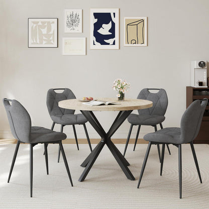 Runder Esstisch Set mit 4 Polsterstühlen im Nordic Stil
