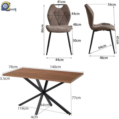 5-teiliges Esszimmer-Set: 140cm Tisch + 4 gepolsterte Stühle