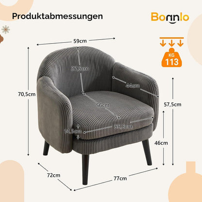 Gepolsterter Cord-Sessel Dunkelgrau – Modern & Bequem