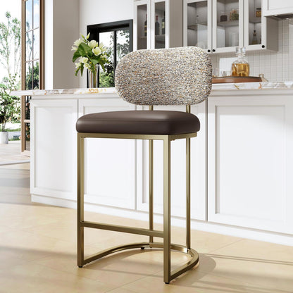 Barhocker mit Lehne & Fußstütze – Metallgestell, Kaffeefarbe