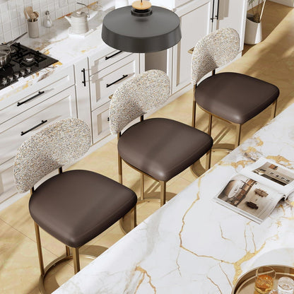 Barhocker mit Lehne & Fußstütze – Metallgestell, Kaffeefarbe