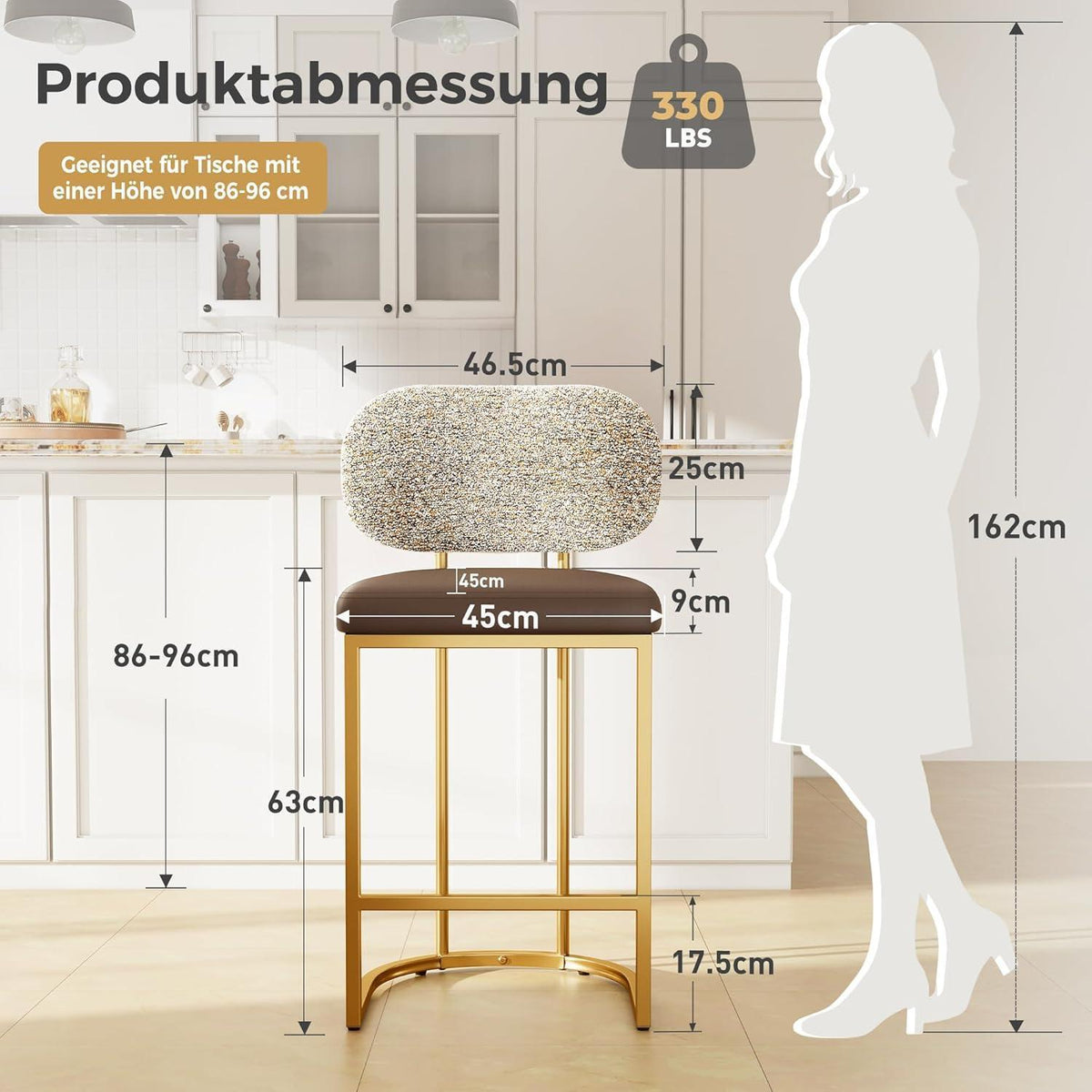 Barhocker Set 2er mit Lehne & Fußstütze – Kaffeefarbe