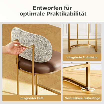Barhocker Set 2er mit Lehne & Fußstütze – Kaffeefarbe