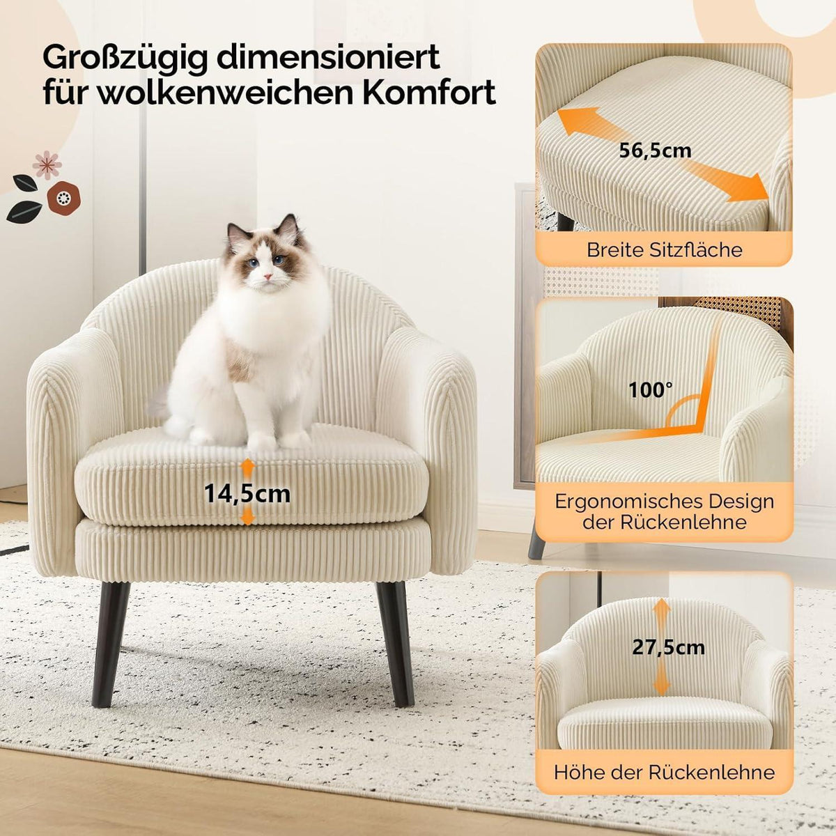 Beiger Cord Loungesessel – Modern & Komfortabel