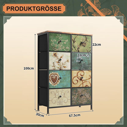 Boho Kommode mit 8 Stoffschubladen & Stahlrahmen