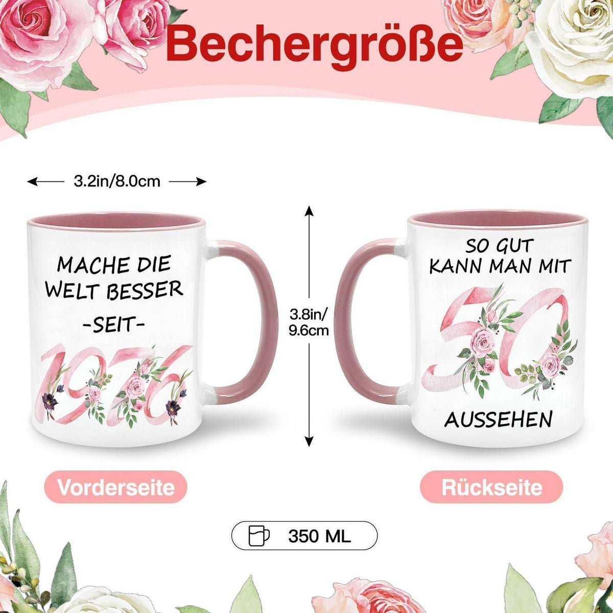 50. Geburtstag Geschenkset für Frauen: Tasse, Socken & Untersetzer 1976