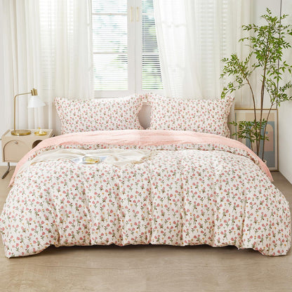 Bettwäsche-Set Rosa Blumen 200x220 cm Baumwolle 3-teilig