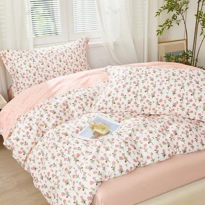 Bettwäsche-Set Rosa Blumen 200x220 cm Baumwolle 3-teilig