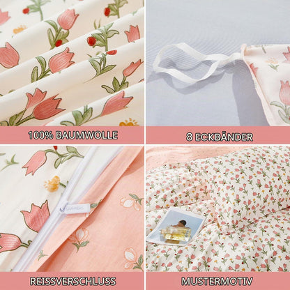 Bettwäsche-Set Rosa Blumen 200x220 cm Baumwolle 3-teilig