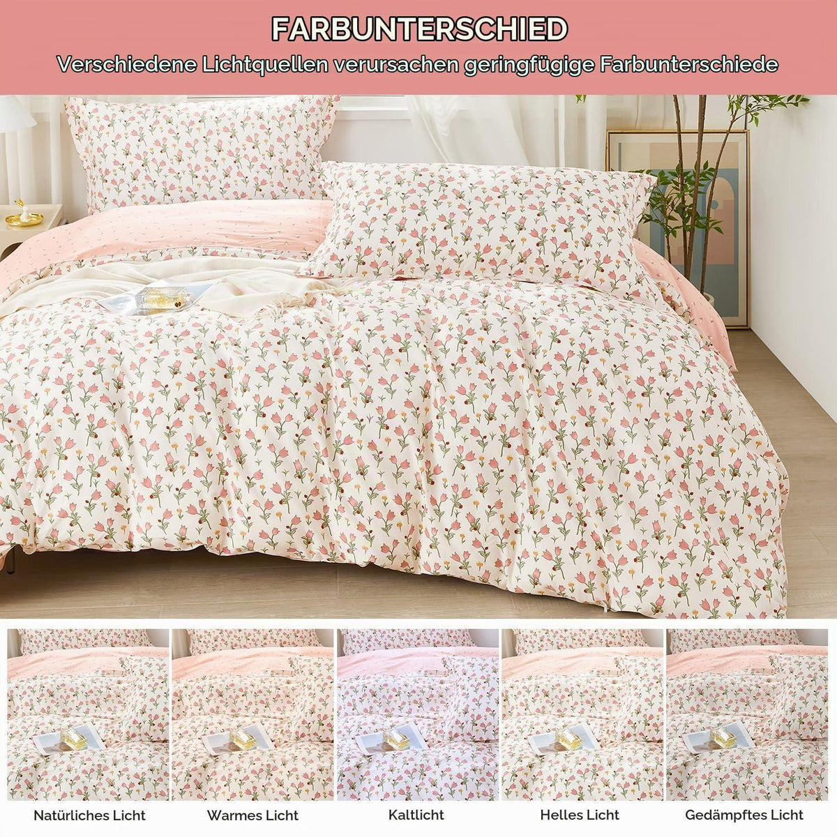 Bettwäsche-Set Rosa Blumen 200x220 cm Baumwolle 3-teilig