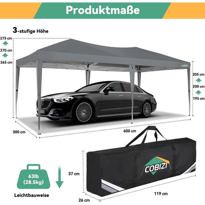 3x6m Faltpavillon wasserdicht mit 6 Seitenteilen – Grau