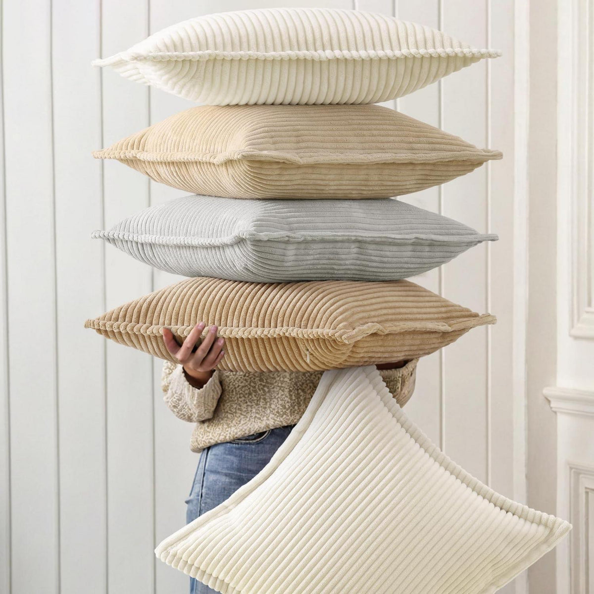 2x Kordsamt Kissenbezug Grau 65x65 cm - Flauschig & Weich