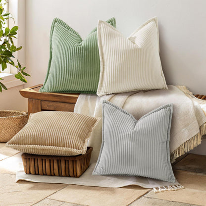 2x Kordsamt Kissenbezug Grau 65x65 cm - Flauschig & Weich