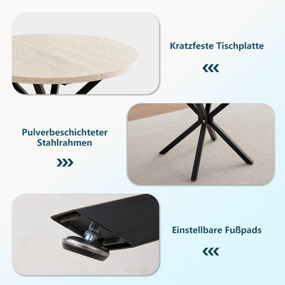 Runder Esstisch Set mit 4 Samtstühlen – Gelb & Grau