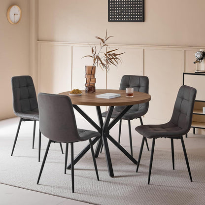 Moderner Esstisch Set 100cm + 4 Stühle Dunkelgrau/Holz