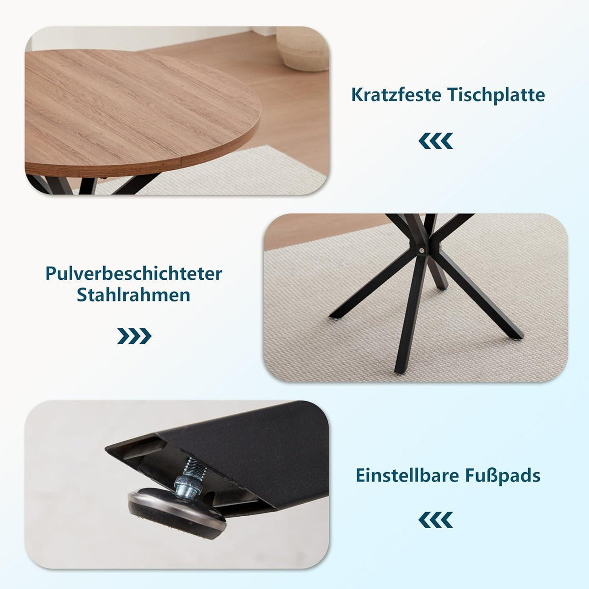 Moderner Esstisch Set 100cm + 4 Stühle Dunkelgrau/Holz