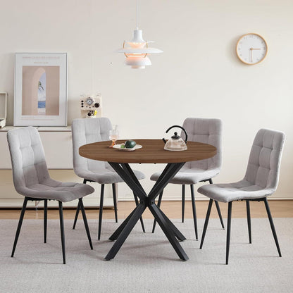 Runder Esstisch Set 100cm mit 4 Samtstühlen (Dunkelgrau/Hellgrau)