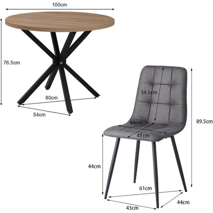 Moderner Esstisch Set 100cm rund + 4 Stühle Lederoptik