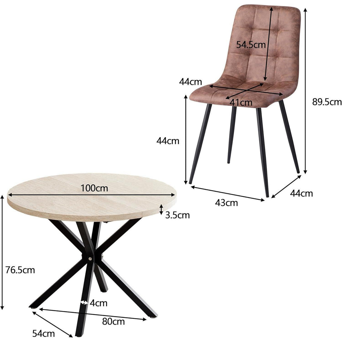 Runder Esstisch Set 4 Stühle Technisches Modern in Lederoptik