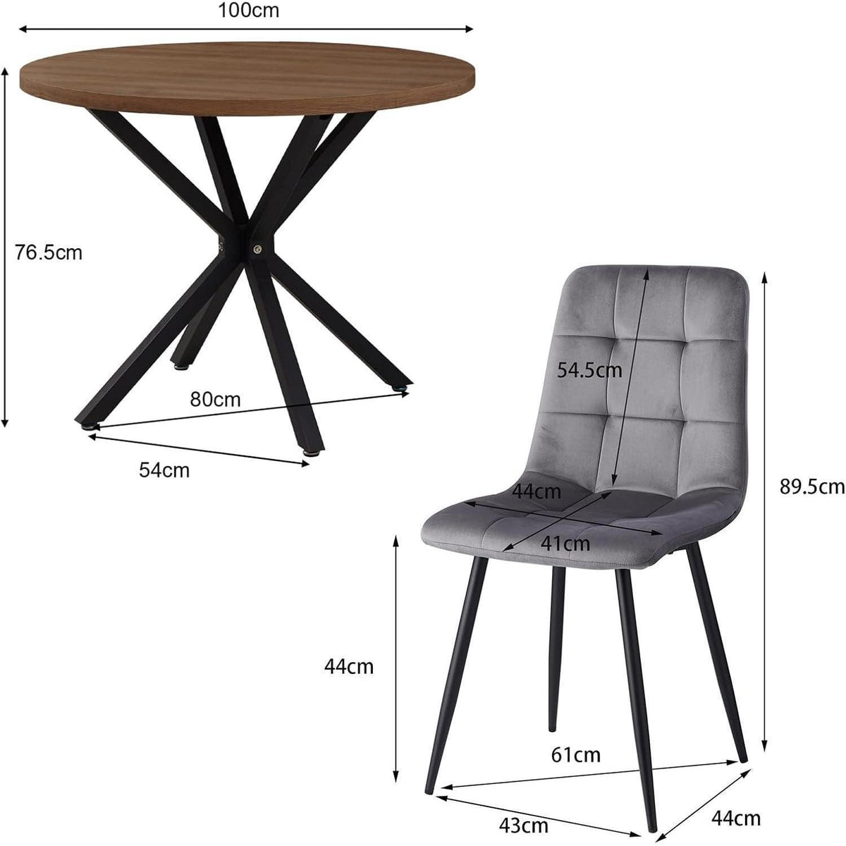 Moderner Esstisch Set mit 4 Samtstühlen (100cm)