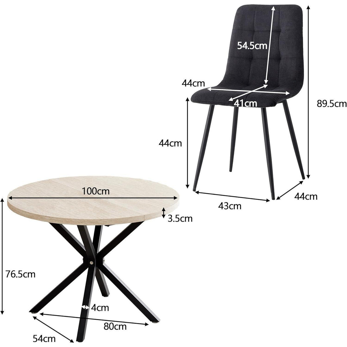 Runder Esstisch Set 100cm mit 4 Samtstühlen (Gelb/Schwarz)