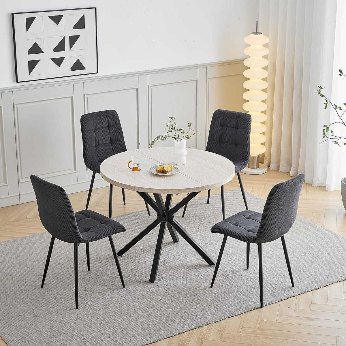 Runder Esstisch Set 100cm mit 4 Samtstühlen (Gelb/Schwarz)