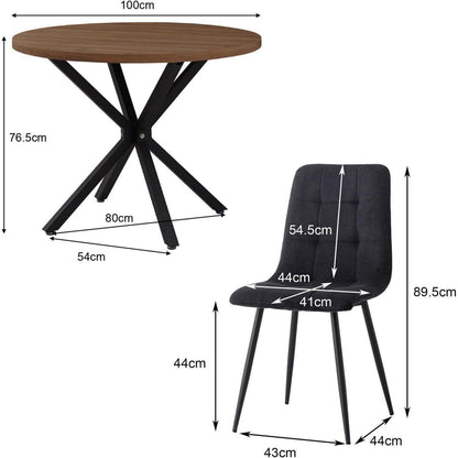 Moderner Esstisch Set 100cm rund + 4 Cord Stühle