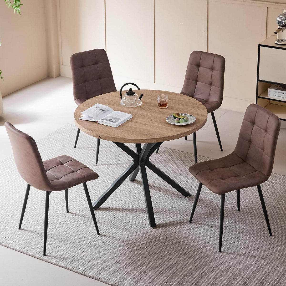 Runder Esstisch Set 4 Stühle Lederoptik Modern