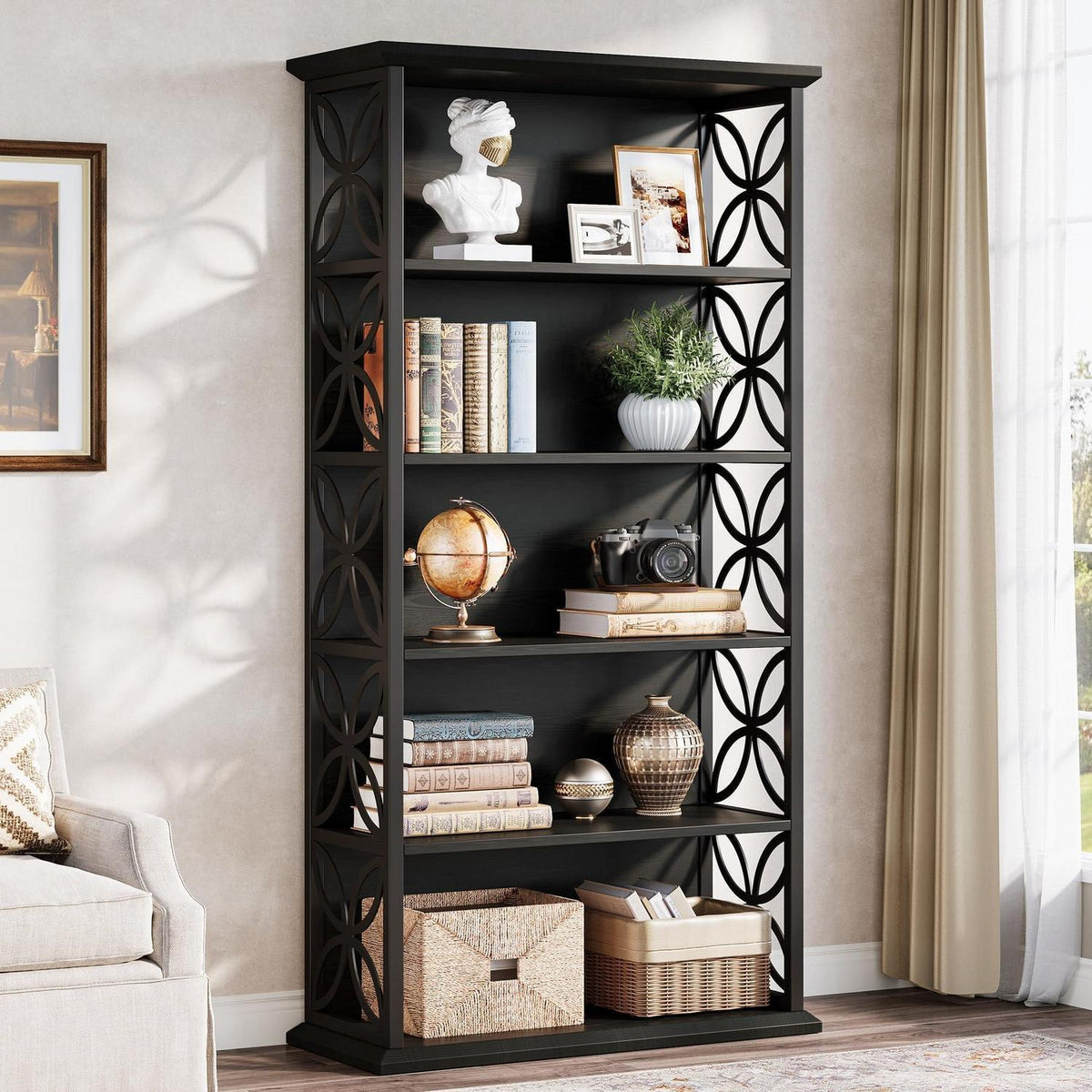 Industrielles Bücherregal 6 Ebenen – Freistehendes Regal für Wohnzimmer