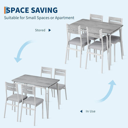 Esszimmer Set Grau-Weiß: Tisch + 4 gepolsterte Stühle