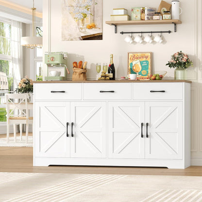Sideboard 150cm – Weißes Küchenbuffet mit Arbeitsplatte & Schubladen